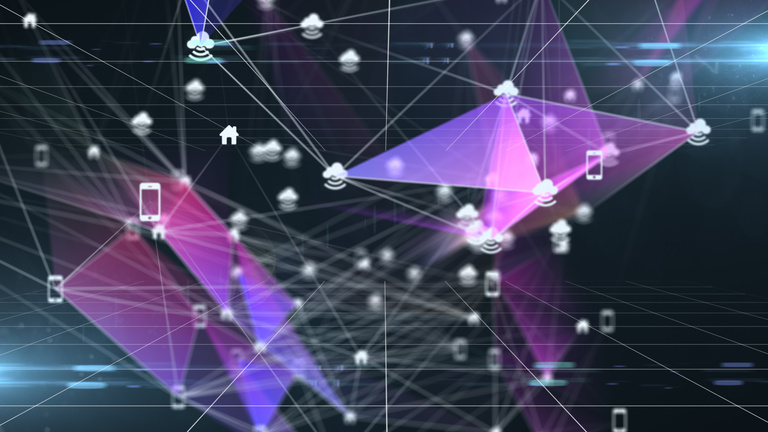 Connected communications network infrastructure cloud big data polygon render